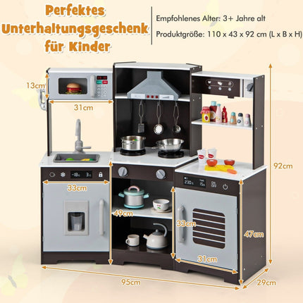 Kids Wooden Play Kitchen with Lights & Sounds, Brown