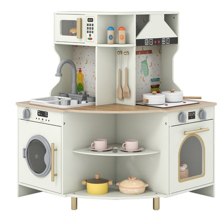 Kids' Wooden Play Kitchen with Sink & LED Stove