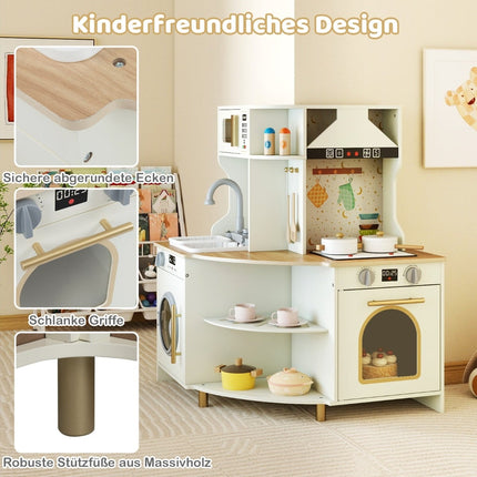 Kids' Wooden Play Kitchen with Sink & LED Stove