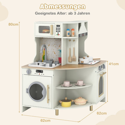 Kids' Wooden Play Kitchen with Sink & LED Stove