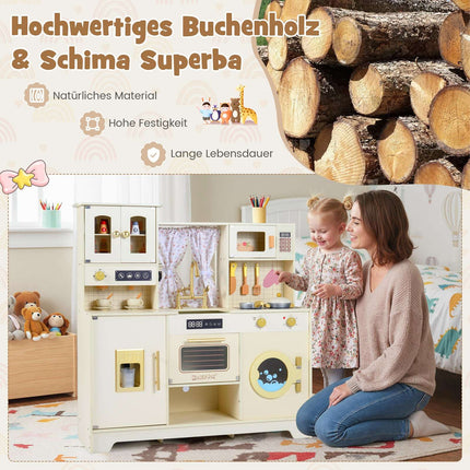 Kids Wooden Play Kitchen with Stove, Sink, Coffee Maker