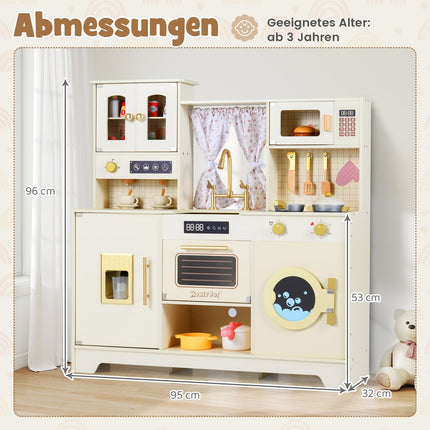 Kids Wooden Play Kitchen with Stove, Sink, Coffee Maker
