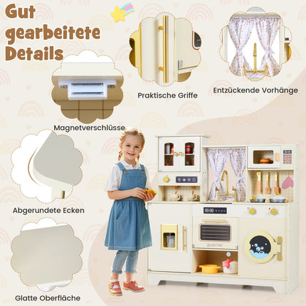 Kids Wooden Play Kitchen with Stove, Sink, Coffee Maker