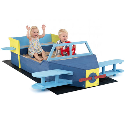Kids Wooden Sandbox With Bottom Liner And Bench, Blue