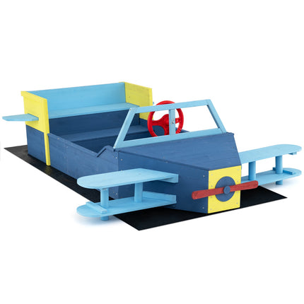 Kids Wooden Sandbox With Bottom Liner And Bench, Blue