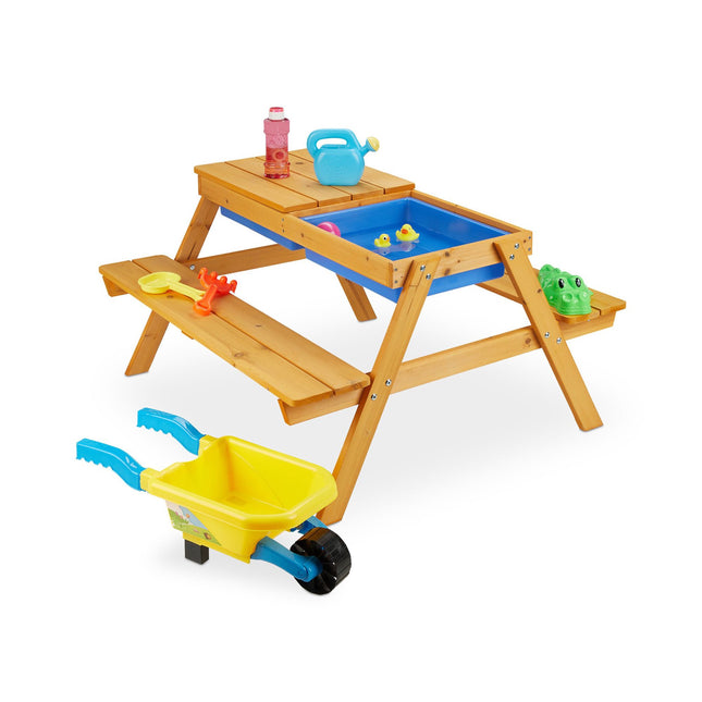 Kids Wooden Seating Set with Water & Sand Table