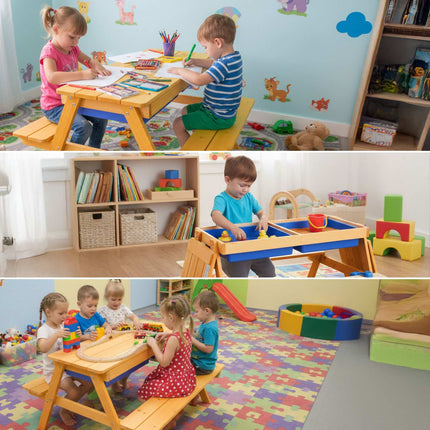 Kids Wooden Seating Set with Water & Sand Table