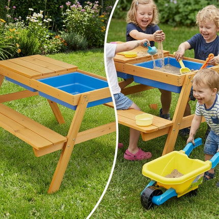 Kids Wooden Seating Set with Water & Sand Table