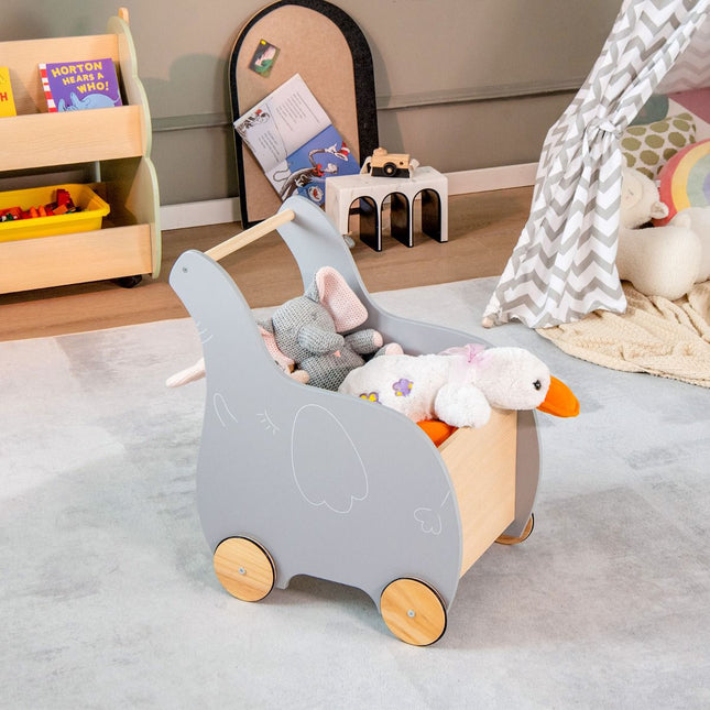Kids Wooden Shopping Cart, Rubber Wheels, Age 3+
