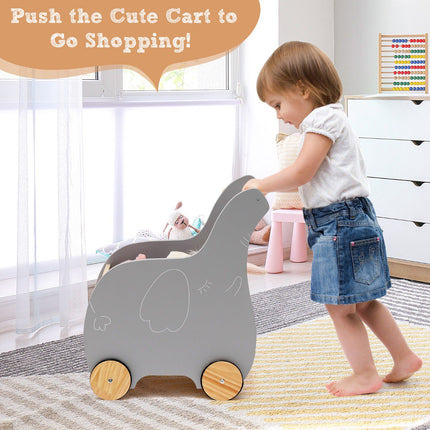 Kids Wooden Shopping Cart, Rubber Wheels, Age 3+