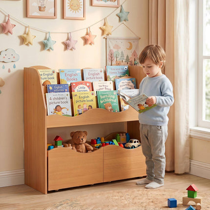 Kids Wooden Storage Organizer with Rolling Drawers