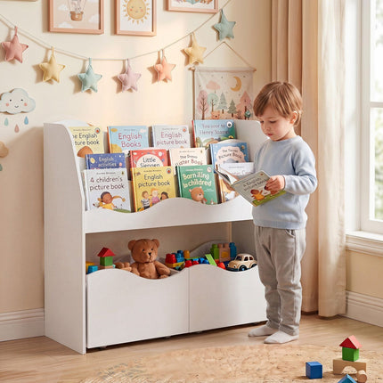 Kids Wooden Storage Organizer with Rolling Drawers, White