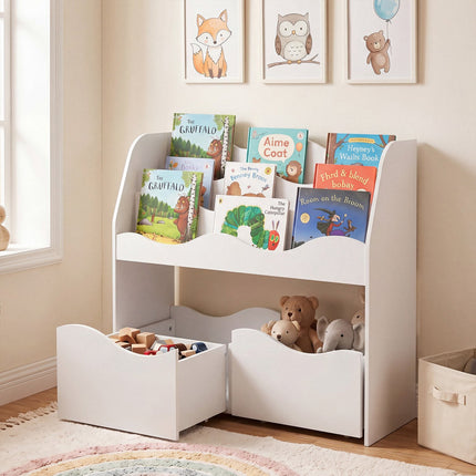 Kids Wooden Storage Organizer with Rolling Drawers, White