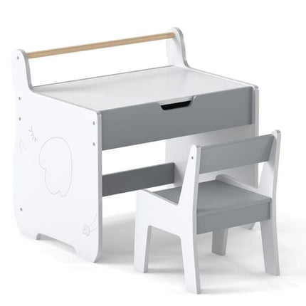 Kids Wooden Table and Chair Set – Reversible Art Top, Storage