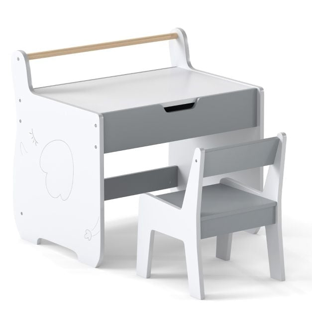 Kids Wooden Table and Chair Set – Reversible Art Top, Storage