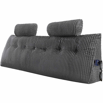 King Headboard Wedge Pillow, 2 Pockets, Washable Velvet Cover