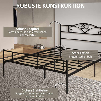 King-Size Steel Bed Frame 160x200 cm with Storage