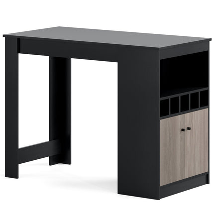 Kitchen Bar Table with Wine Racks & Storage Shelves, Black