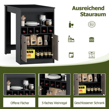 Kitchen Bar Table with Wine Racks & Storage Shelves, Black