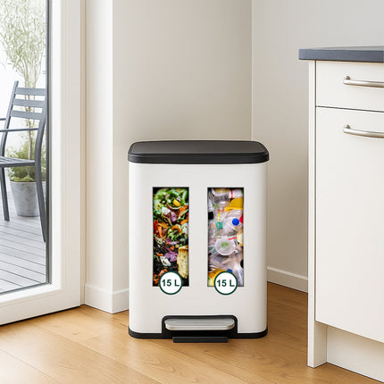 Kitchen Bin, Dual Compartment, 15L Waste Separator