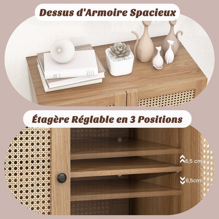 Kitchen Buffet Cabinet, Cane Doors, Adjustable Shelf 80cm