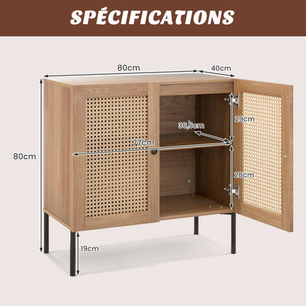 Kitchen Buffet Cabinet, Cane Doors, Adjustable Shelf 80cm