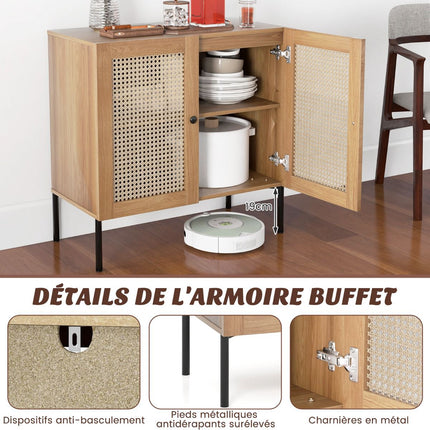 Kitchen Buffet Cabinet, Cane Doors, Adjustable Shelf 80cm