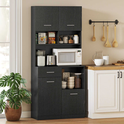 Kitchen Buffet Cabinet, Soft-Close Doors, 80x35x180 cm, Black