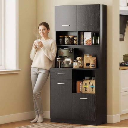 Kitchen Buffet Cabinet, Soft-Close Doors, 80x35x180 cm, Black