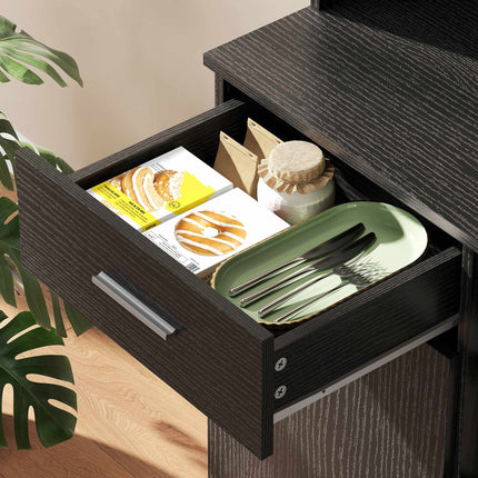Kitchen Buffet Cabinet, Soft-Close Doors, 80x35x180 cm, Black