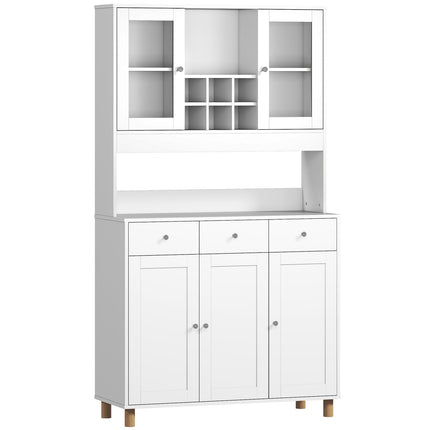 Kitchen Cabinet, 180 cm, Glass Doors, Adjustable Shelves, White