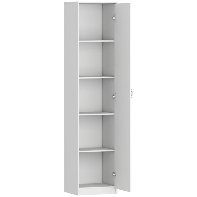 Kitchen Cabinet, 5-Tier Adjustable Shelves, White Wood