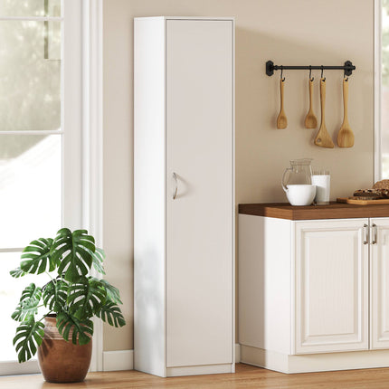 Kitchen Cabinet, 5-Tier Adjustable Shelves, White Wood