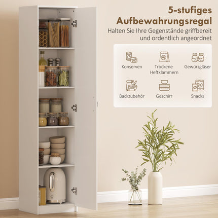 Kitchen Cabinet, 5-Tier Adjustable Shelves, White Wood