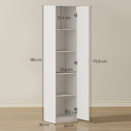 Kitchen Cabinet, 5-Tier Adjustable Shelves, White Wood