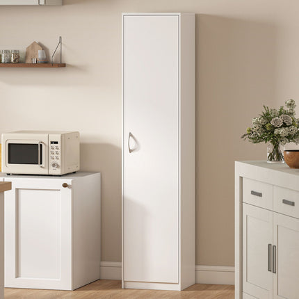 Kitchen Cabinet, 5-Tier Adjustable Shelves, White Wood