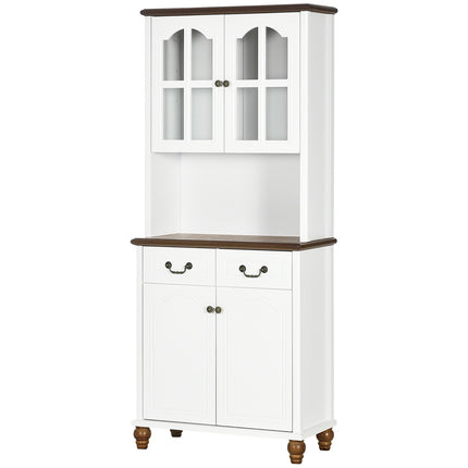 White tall kitchen cabinet - 2 drawers, open display, soft close
