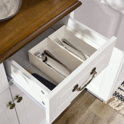 White tall kitchen cabinet - 2 drawers, open display, soft close