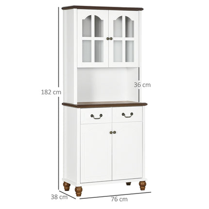 White tall kitchen cabinet - 2 drawers, open display, soft close