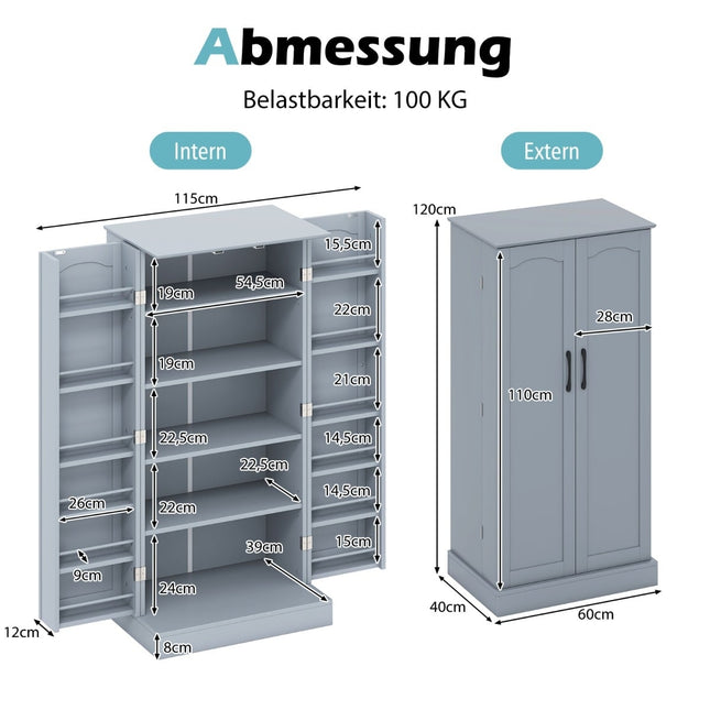 Kitchen Cabinet with 2 Doors & Adjustable Shelves, Gray