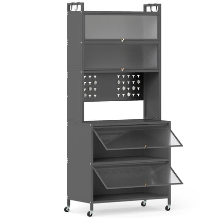Kitchen Cabinet with 6 Shelves, Gray, Microwave Shelf