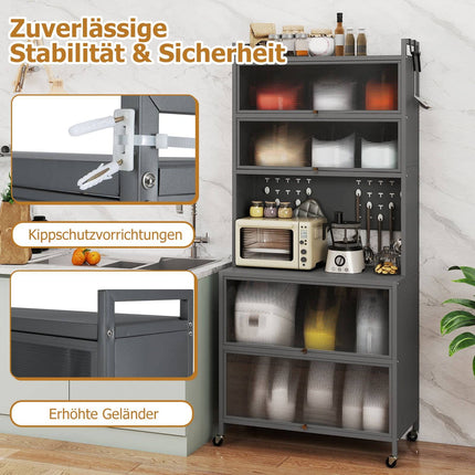 Kitchen Cabinet with 6 Shelves, Gray, Microwave Shelf