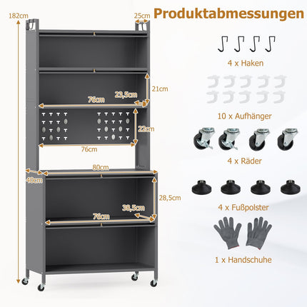 Kitchen Cabinet with 6 Shelves, Gray, Microwave Shelf