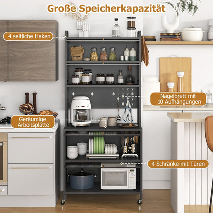 Kitchen Cabinet with 6 Shelves, Gray, Microwave Shelf
