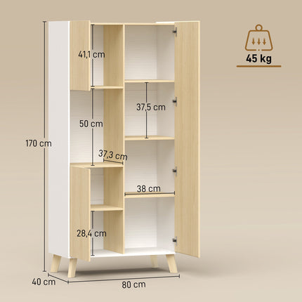 Kitchen Cabinet with Adjustable Shelves, 170 cm, Natural Wood