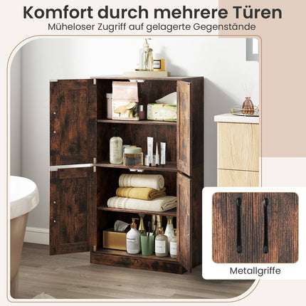 Kitchen Cabinet with Adjustable Shelves, 4 Doors, Brown