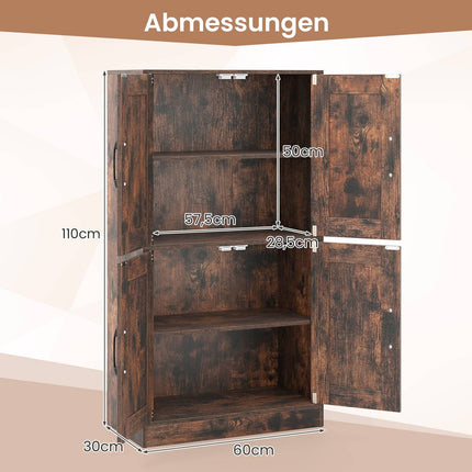 Kitchen Cabinet with Adjustable Shelves, 4 Doors, Brown