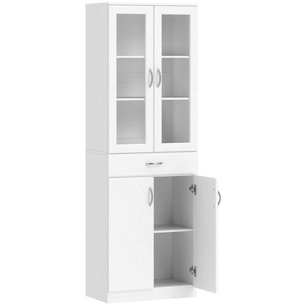 Kitchen Cabinet with Adjustable Shelves, Drawer, Glass Door, White, 60x35x180 cm