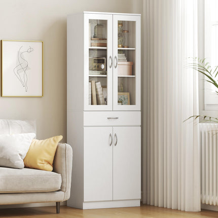 Kitchen Cabinet with Adjustable Shelves, Drawer, Glass Door, White, 60x35x180 cm