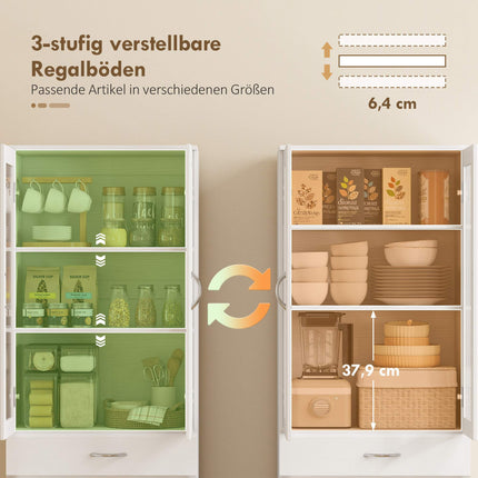 Kitchen Cabinet with Adjustable Shelves, Drawer, Glass Door, White, 60x35x180 cm